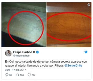 Vuelve la polémica: Senador Harboe denunció rayados a favor de Piñera en cámara secreta