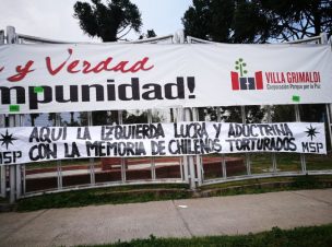 Movimiento Social Patriótico instaló lienzo en frontis de Villa Grimaldi
