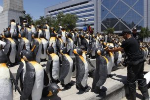 Mil pingüinos de material reciclado sorprenden en Plaza Italia