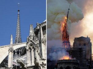 Emblemática aguja de la catedral Notre Dame se derrumba por las llamas