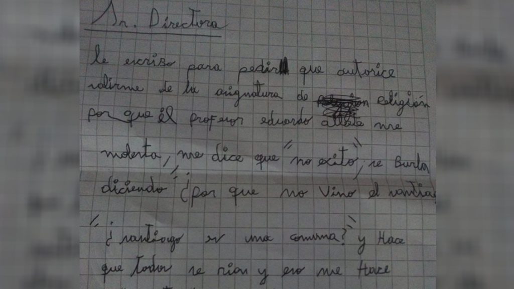 “El profesor me molesta, me dice que no existo”: Suspenden a profesor de religión por realizar bullying a alumno