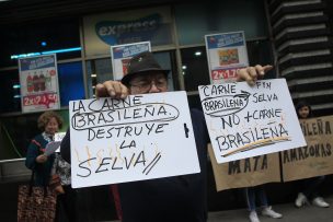 Protesta en centro de Santiago llama a no consumir carne brasileña tras gigantesco incendio en Amazonía