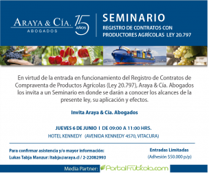 Araya & Cía. Abogados organizará en Chile seminario “Registro de contratos de compraventa de productos agrícolas”