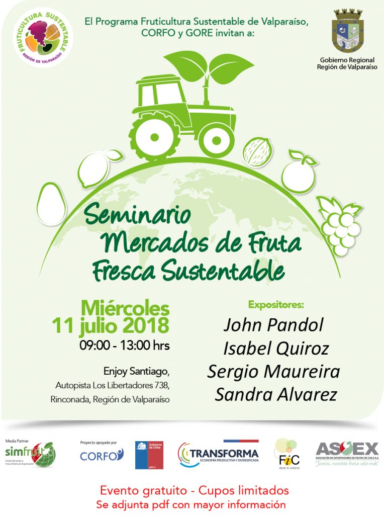 En “Seminario Mercados de Fruta Fresca Sustentable”: Se presentará primer estudio que analiza los mercados internacionales para frutas sustentantes chilenas