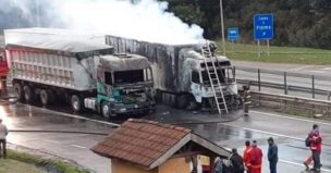 Ataque incendiario en Ercilla: queman dos camiones y un bus en Ruta 5 Sur