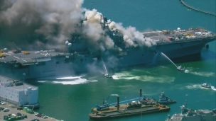 Explosión en barco de la Marina de EE.UU. provoca gran incendio: Al menos 21 heridos