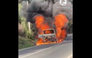 Reportan camión en llamas en ruta que une a Cañete con Contulmo [VIDEO]