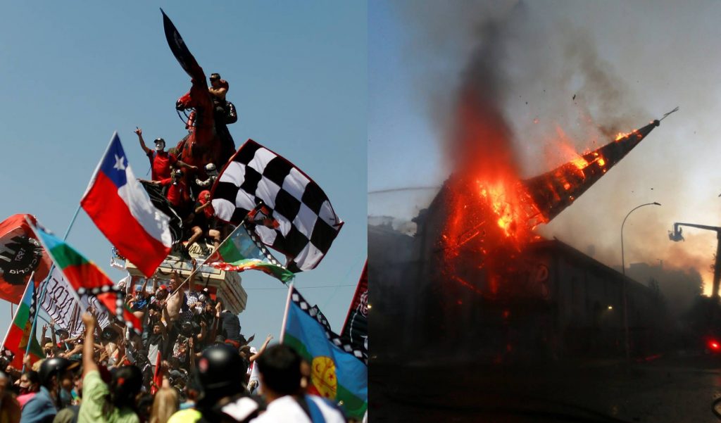 Primer aniversario del 18-O: Masiva manifestación, incendio de iglesias, saqueos y ataques a comisarías