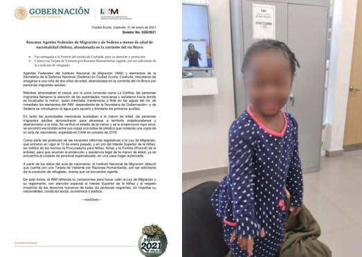 Autoridades rescatan a menor de nacionalidad chilena que estaba abandonada en río mexicano