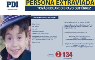 PDI entrevista a última persona que vio a Tomás Bravo, el menor desaparecido en Lebu