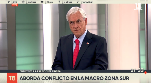 Presidente Piñera: “No vamos a negociar con los terroristas, con los narcotraficantes ni con los que haciendo crímenes organizados extorsionan, queman o matan”
