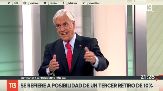 Presidente Piñera: “Un eventual tercer retiro del 10% es para los ricos y no favorecerá a los más vulnerables””