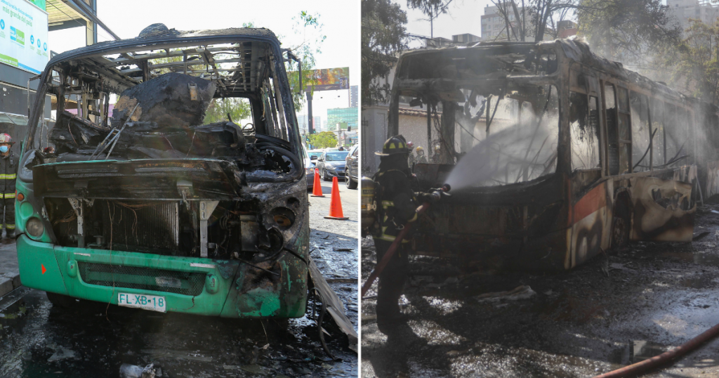 Dos micros fueron incendiadas en Quinta Normal y San Miguel; otro bus fue apedreado en Ñuñoa