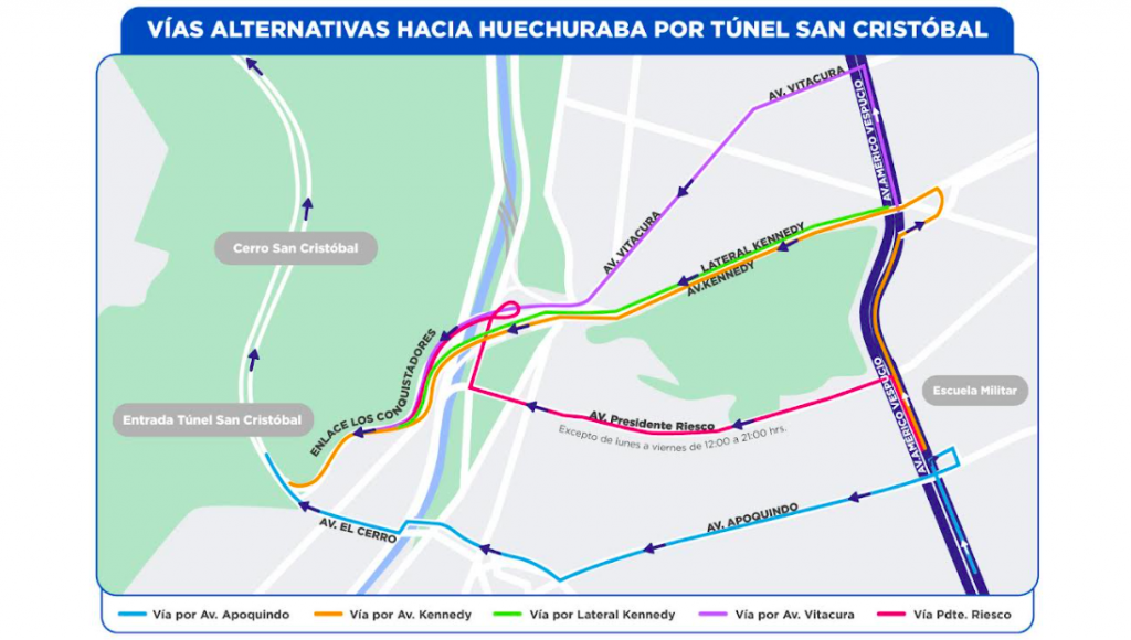 Anuncian cierres y desvíos de tránsito en el sector La Pirámide por trabajos de autopista Vespucio Oriente