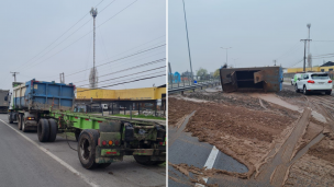 Rengo: Camión que trasladaba lodo sanitario volcó en la Ruta 5 Sur y provocó kilométrico taco