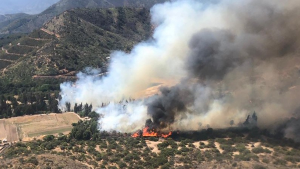 Senapred declara Alerta Roja en Hijuelas por incendio forestal que amenaza sector Oasis La Campana