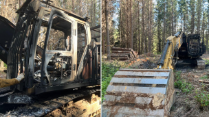 Incendian máquina retroexcavadora que estaba en plenas labores en un predio forestal de Coelemu