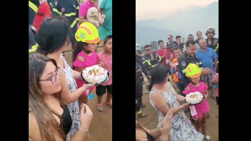 Cuerpo de Bomberos le canta “cumpleaños feliz” a una niña en medio de incendios forestales