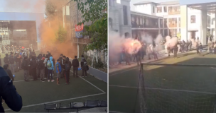 Estudiantes del Liceo de Aplicación lanzaron fuegos artificiales y prendieron bengalas desde el interior del establecimiento