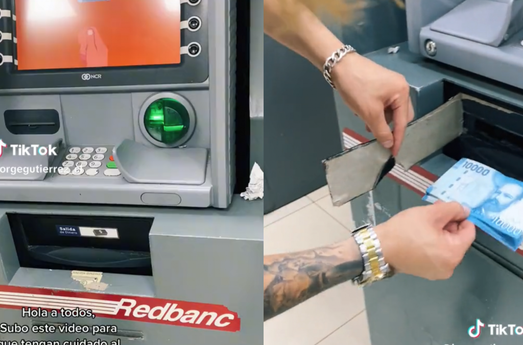 Video muestra como un cajero adulterado “escondía” el dinero que retiraba un cliente