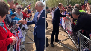 Carlos III y el príncipe Guillermo saludan por sorpresa a los ciudadanos apostados cerca de Buckingham