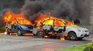 Queman tres vehículos durante asalto a Caja de Compensación Los Héroes en Hualpén