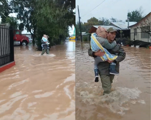 Carabineros de San Clemente rescató a niño desde vivienda inundada