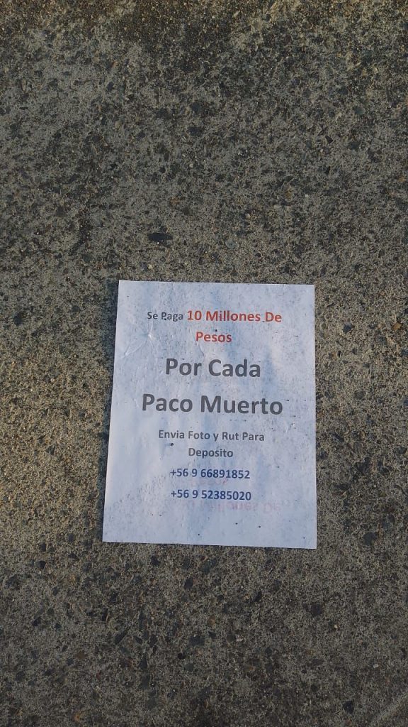 Carabineros Investigan aparición de panfletos que ofrecen millonaria recompensa por asesinar carabineros.