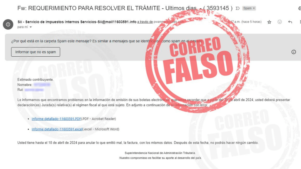 SII El SII advirtió de falso sitio web y correo electrónico en medio de la Operación renta 2024.
