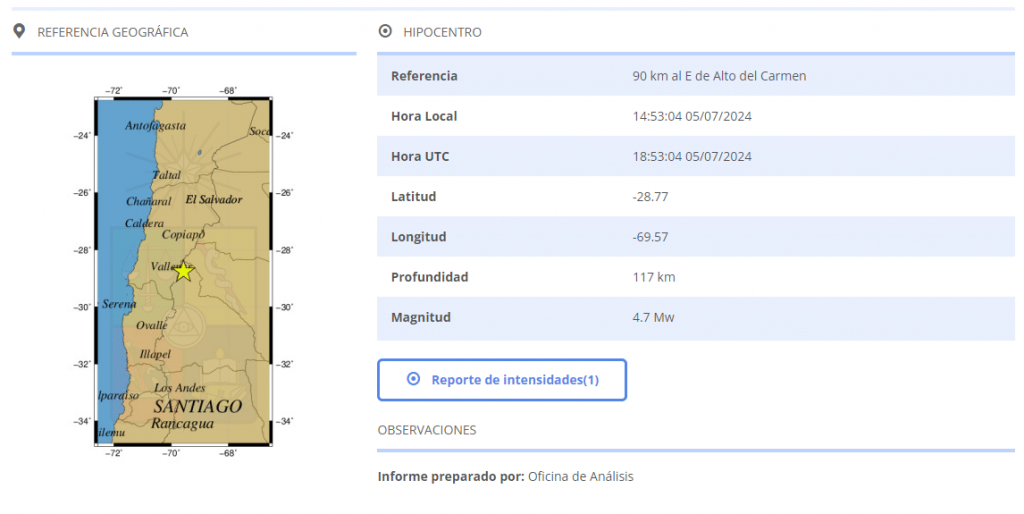 sismo Un sismo se registró en la zona norte del país.