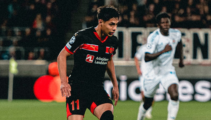 Dos tiros al palo: Darío Osorio es protagonista en el empate de Midtjylland en Champions