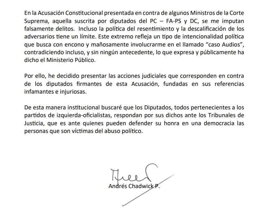 Declaración pública de Andrés Chadwick