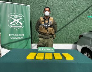 Carabineros detiene a dos extranjeros en San Miguel por posesión de más de 5 kilos de cocaína