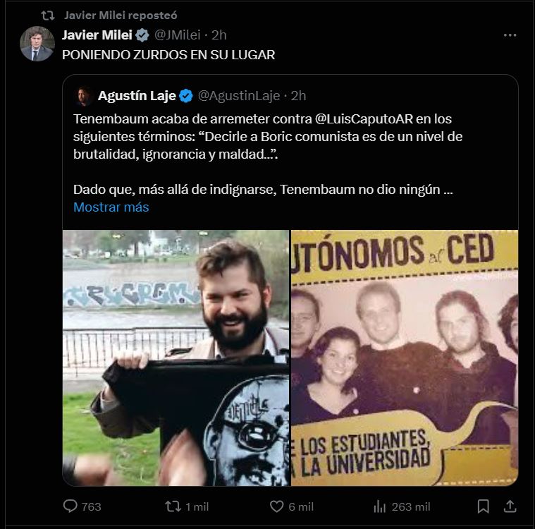 Milei con un mensaje a Boric
