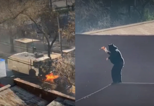 Encapuchados suben al techo del Liceo Lastarria y lanzan molotov a Carabineros