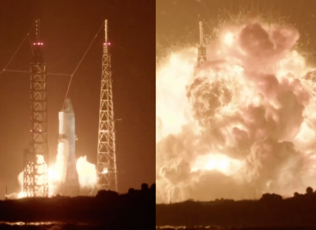 Imágenes impactantes: El momento exacto de la gigantesca explosión del cohete de Jeff Bezos