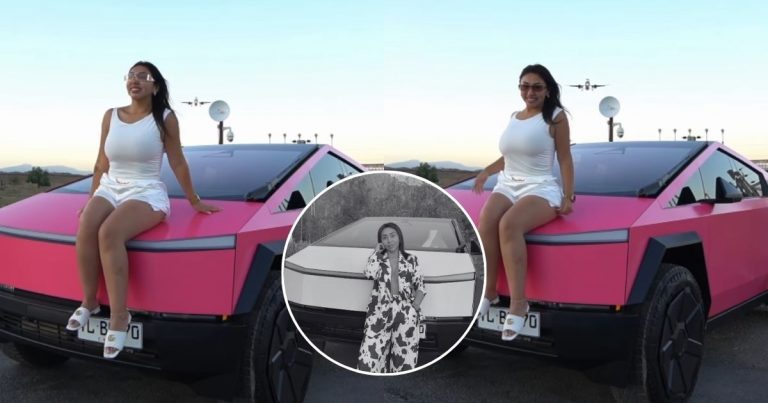 Naya Fácil sorprende al cambiar el color de su Cybertruck: “Hoy ya no soy una niña”