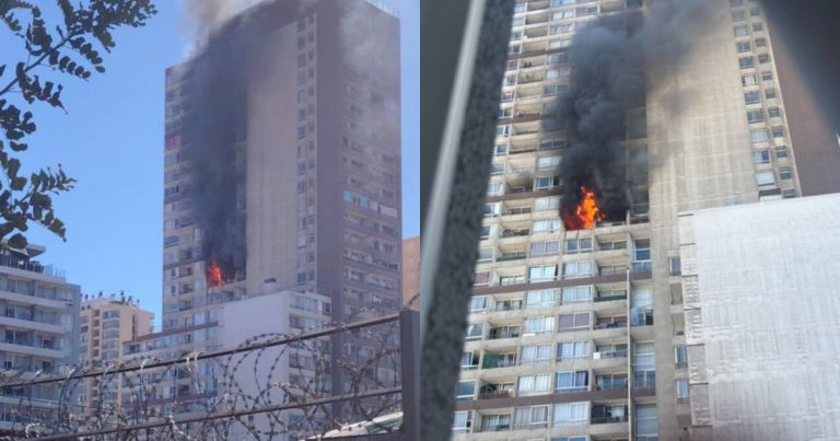 Incendio afecta piso 15 de edificio residencial en Santiago Centro