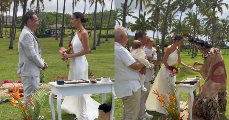Antes de casarse: Vanesa Borghi y Carlos Garcés realizaron ceremonia ancestral en Rapa Nui
